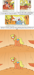 Size: 1500x3290 | Tagged: safe, artist:heir-of-rick, derpibooru import, applejack (g1), earth pony, pegasus, pony, comic:applejack's amazing adventure, comic:my little pony (g1), daily apple pony, g1, beware the nice ones, bow, cave, comic, creepy, creepy smile, crystal, dialogue, female, hidden cane, implied death, implied murder, jewel wizard, looking at you, looking over shoulder, mare, slasher smile, smiling, tail bow, the fourth wall cannot save you, wizard, you're next