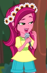 Size: 355x549 | Tagged: safe, screencap, gloriosa daisy, equestria girls, legend of everfree, cropped, female, lidded eyes, magical geodes, microphone, solo