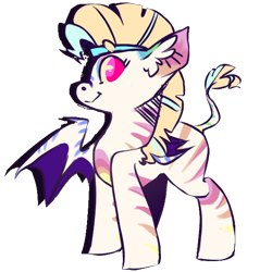 Size: 600x600 | Tagged: safe, artist:queenofvipers, derpibooru import, oc, oc only, oc:aerobic chromatic, bat pony, hybrid, zebra, zony, bat pony zebra, female, headband, mare, simple background, solo, transparent background, zebra oc