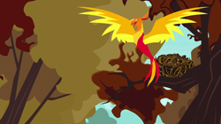 Size: 1920x1080 | Tagged: safe, derpibooru import, screencap, peewee, bird, phoenix, molt down, adolescence, forest, happy, majestic, nest, older, smiling, spread wings, tree, wings