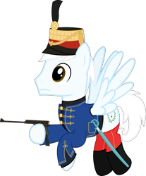 Size: 6400x7729 | Tagged: safe, artist:parclytaxel, derpibooru import, oc, oc only, oc:mihály szekeres, pegasus, pony, .svg available, absurd resolution, austro-hungarian, boots, clothes, flying, frommer stop auto, gun, handgun, hat, hoof hold, hussar, male, pistol, raised hoof, saber, shoes, simple background, solo, stallion, transparent background, tunic, uniform, vector, wachtmeister, weapon, world war i