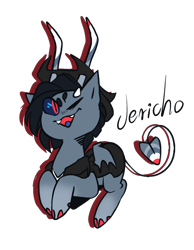 Size: 700x900 | Tagged: safe, artist:queenofvipers, derpibooru import, oc, oc only, oc:jericho, alicorn, bat pony, bat pony alicorn, demon, demon pony, pony, alicorn oc, clothes, cowboy hat, fangs, hat, jacket, male, simple background, solo, stallion, transparent background