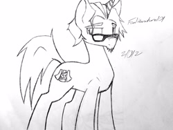 Size: 4032x3024 | Tagged: safe, artist:fanliterature101, derpibooru import, oc, oc:fan, pony, unicorn, facial hair, glasses, goatee, male, raised tail, stallion, tail