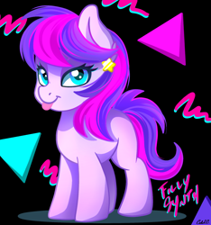 Size: 1500x1600 | Tagged: safe, artist:ciderpunk, derpibooru import, oc, oc:synthwave, cute, ear piercing, earring, female, filly, jewelry, piercing, retro, tongue out