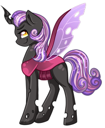 Size: 1357x1657 | Tagged: safe, artist:sketchyhowl, oc, oc only, oc:heart's desire, changeling, changepony, hybrid, changeling oc, commission, digital art, male, offspring, parent:princess cadance, parent:queen chrysalis, parents:cadalis, pink changeling, simple background, smiling, smirk, solo, transparent background