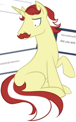 Size: 394x629 | Tagged: safe, flam, pony, ask flam, missing accessory, missing cutie mark, solo, tumblr, worried