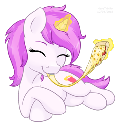 Size: 819x845 | Tagged: safe, artist:haretrinity, derpibooru import, oc, oc only, pony, unicorn, eyes closed, food, magic, pizza, simple background, solo, transparent background