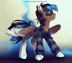 Size: 1200x1055 | Tagged: safe, artist:ka-samy, oc, oc only, oc:playthrough, pegasus, pony, clothes, hoodie, male, solo, spread wings, stallion, sunglasses, wings