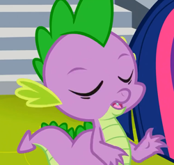 Size: 758x718 | Tagged: safe, derpibooru import, screencap, spike, dragon, horse play, cropped, eyes closed, male