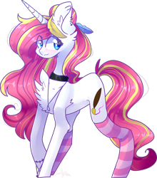 Size: 1663x1889 | Tagged: safe, artist:emily-826, oc, oc only, oc:pink lovely neko, pony, unicorn, clothes, female, mare, simple background, socks, solo, striped socks, transparent background