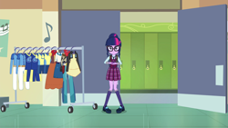 Size: 1920x1080 | Tagged: safe, derpibooru import, screencap, sci-twi, twilight sparkle, equestria girls, friendship games, adorkable, cute, door, dork, glasses, lockers, outfit, poster, solo, twiabetes