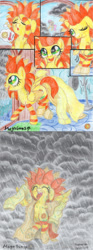 Size: 2471x6621 | Tagged: safe, artist:magnifsunspiration, derpibooru import, oc, oc:redhead flower, pegasus, pony, boots, female, happy, mare, rain, raincoat, shoes, traditional art