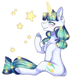 Size: 768x830 | Tagged: safe, artist:akiiichaos, derpibooru import, oc, oc:shooting star (candycrusher3000), pony, unicorn, female, mare, simple background, sitting, solo, stars, transparent background