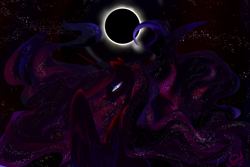 Size: 1080x720 | Tagged: safe, artist:candasaurus, derpibooru import, nightmare moon, alicorn, pony, dark, digital art, eclipse, female, glowing eyes, mare, solar eclipse, solo