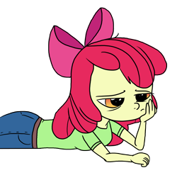 Size: 6600x6523 | Tagged: safe, artist:anyponedrawn, apple bloom, equestria girls, absurd resolution, ass up, bored, clothes, cute, female, jeans, lying down, pants, plot, simple background, solo, transparent background