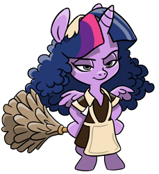 Size: 1274x1388 | Tagged: safe, alternate version, artist:jay fosgitt, idw, twilight sparkle, twilight sparkle (alicorn), alicorn, pony, semi-anthro, apron, clothes, costume, disguise, dress, duster, female, hand on hip, magenta, mare, rocky horror picture show, simple background, solo, spread wings, transparent background, unamused, vector, wings