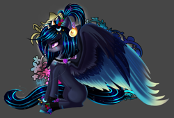 Size: 2504x1693 | Tagged: safe, artist:bastet-catmew, derpibooru import, oc, pegasus, pony, female, gray background, mare, simple background, sitting, solo