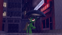 Size: 4096x2304 | Tagged: safe, artist:raymond, oc, oc only, oc:nahuelina, pony, 3d, absurd resolution, chinese, lightly watermarked, rain, solo, source filmmaker, umbrella, water, watermark