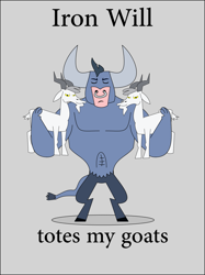 Size: 1197x1604 | Tagged: safe, artist:planetkiller, iron will, goat, eyes closed, image macro, meme, pun, simple background, text