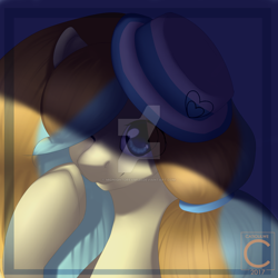 Size: 1024x1024 | Tagged: safe, artist:midnightdream123, oc, oc only, oc:milena pounshtain, pony, bust, female, hat, mare, portrait, solo, watermark