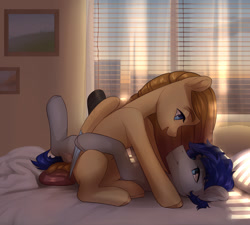 Size: 1280x1150 | Tagged: safe, artist:aphphphphp, oc, oc only, pegasus, pony, bed, colored wings, colored wingtips, eye contact, female, looking at each other, male, mare, stallion