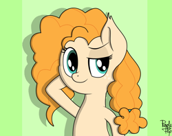 Size: 1440x1138 | Tagged: safe, artist:kimjoman, pear butter, pony, the perfect pear, bipedal, cute, female, looking at you, smiling, solo