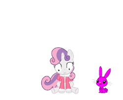 Size: 829x672 | Tagged: safe, artist:theinflater19, derpibooru import, sweetie belle, oc, oc:rosie bunny, series:sweetie balloon, series:sweetie balloon winter, imminent inflation, stomach growl, this will end in balloons