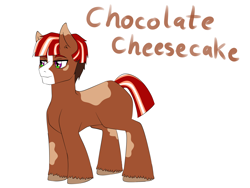 Size: 5600x4200 | Tagged: safe, artist:jolliapplegirl, derpibooru import, oc, oc:chocolate cheesecake, earth pony, pony, absurd resolution, bio, male, next generation, parent:cheese sandwich, parent:pinkie pie, parent:trouble shoes, solo, stallion