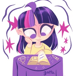 Size: 1000x1000 | Tagged: safe, artist:ilianagatto, derpibooru import, twilight sparkle, human, book, female, humanized, reading, solo