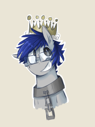 Size: 768x1024 | Tagged: safe, artist:mad-maker-cat, derpibooru import, oc, oc:mad maker, pony, chains, crown, female, glasses, jewelry, mare, regalia, solo