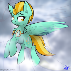 Size: 3000x3000 | Tagged: safe, artist:ask-lightningdust, derpibooru import, lightning dust, pegasus, pony, female, flying, goggles, mare, solo, spread wings, wings, zoom layer