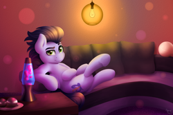 Size: 3000x2000 | Tagged: safe, artist:spirit-dude, soarin', pegasus, pony, crossed legs, lava lamp, looking at you, male, sitting, smiling, sofa, solo, stallion, underhoof