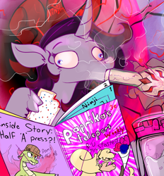 Size: 1323x1427 | Tagged: safe, artist:php93, derpibooru import, fhtng th§ ¿nsp§kbl, oleander, paprika paca, tianhuo, alpaca, them's fightin' herds, are you frustrated?, bong, community related, drugs, food, fred, gossip, magazine, marijuana, meme, poptart, water