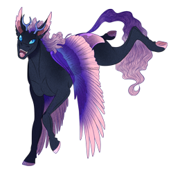 Size: 1000x1000 | Tagged: safe, artist:bijutsuyoukai, derpibooru import, oc, oc:moon rose, changepony, female, horns, offspring, parent:oc:moon fury, parent:oc:rose gold, parents:oc x oc, simple background, solo, transparent background, wings