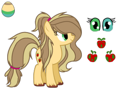 Size: 1500x1038 | Tagged: safe, artist:walkercassie, derpibooru import, oc, oc only, oc:poisoned apples, earth pony, pony, base used, egg, female, heterochromia, mare, offspring, parent:applejack, parent:caramel, parents:carajack, reference sheet, simple background, solo, transparent background, unshorn fetlocks