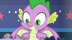 Size: 1280x720 | Tagged: safe, derpibooru import, screencap, spike, dragon, a matter of principals, flying, male, smiling, winged spike, wings