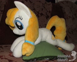 Size: 3324x2704 | Tagged: safe, artist:allunacraft, derpibooru import, pear butter, high res, irl, photo, plushie, prone, solo