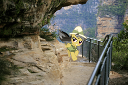 Size: 1024x683 | Tagged: safe, artist:didgereethebrony, derpibooru import, daring do, australia, blue mountains, cliff, fence, mlp in australia, solo, wentworth falls