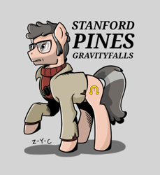 Size: 757x826 | Tagged: safe, artist:z-y-c, derpibooru import, earth pony, pony, clothes, crossover, cutie mark, glasses, gravity falls, male, ponified, solo, stallion, stanford pines