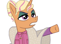 Size: 1005x720 | Tagged: safe, edit, chestnut magnifico, zesty gourmand, pony, unicorn, equestria girls, movie magic, spice up your life, spoiler:eqg specials, actress, angry, base used, chestnuts, clothes, equestria girls ponified, hooves, jacket, makeup, mane, pointing, ponified, purple eyes, recolor, simple background, solo, transparent background
