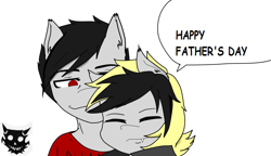 Size: 1400x808 | Tagged: safe, artist:exile, oc, oc only, oc:box, oc:clarence, pony, father and child, father and son, father's day, male, parent and child