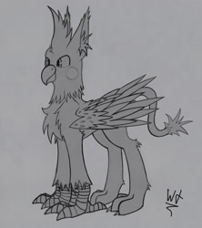 Size: 3457x3889 | Tagged: safe, artist:wingedthoughts, oc, oc only, bird, griffon, beak, claws, solo, traditional art