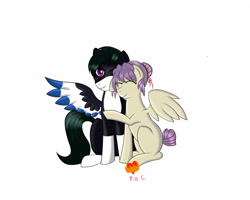 Size: 1024x819 | Tagged: safe, derpibooru import, oc, couple, hug, my little pony, wings