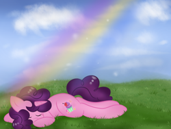 Size: 800x601 | Tagged: safe, artist:d-airinn, sugar belle, pony, unicorn, eyes closed, female, mare, rainbow, sleeping, solo