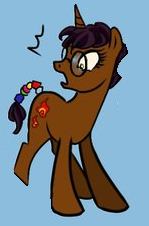 Size: 149x226 | Tagged: artist needed, source needed, safe, derpibooru import, edit, pony, unicorn, cutie mark, female, fire, glasses, mare, ponified, simple background, solo, taranee cook, w.i.t.c.h.