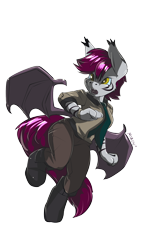 Size: 1080x1920 | Tagged: safe, artist:noben, derpibooru import, oc, oc only, oc:justice seeker, anthro, bat pony, hybrid, zebra, female, flying, necktie, simple background, transparent background