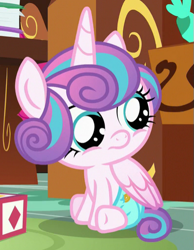 Size: 395x508 | Tagged: safe, derpibooru import, screencap, princess flurry heart, alicorn, pony, a flurry of emotions, baby, baby pony, cropped, diaper, female, filly, solo