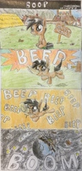 Size: 1808x3782 | Tagged: safe, artist:professionalpuppy, oc, oc only, oc:cocoa mocha, pony, boop, comic, explosion, fuck the police, traditional art