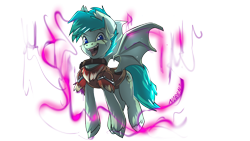 Size: 1920x1080 | Tagged: safe, artist:noben, derpibooru import, oc, oc only, oc:radbat, bat pony, armor, fangs, looking at you, magic, male, simple background, solo, transparent background