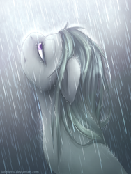 Size: 1024x1365 | Tagged: safe, artist:jadekettu, derpibooru import, marble pie, earth pony, pony, female, looking up, mare, rain, solo, wet, wet mane